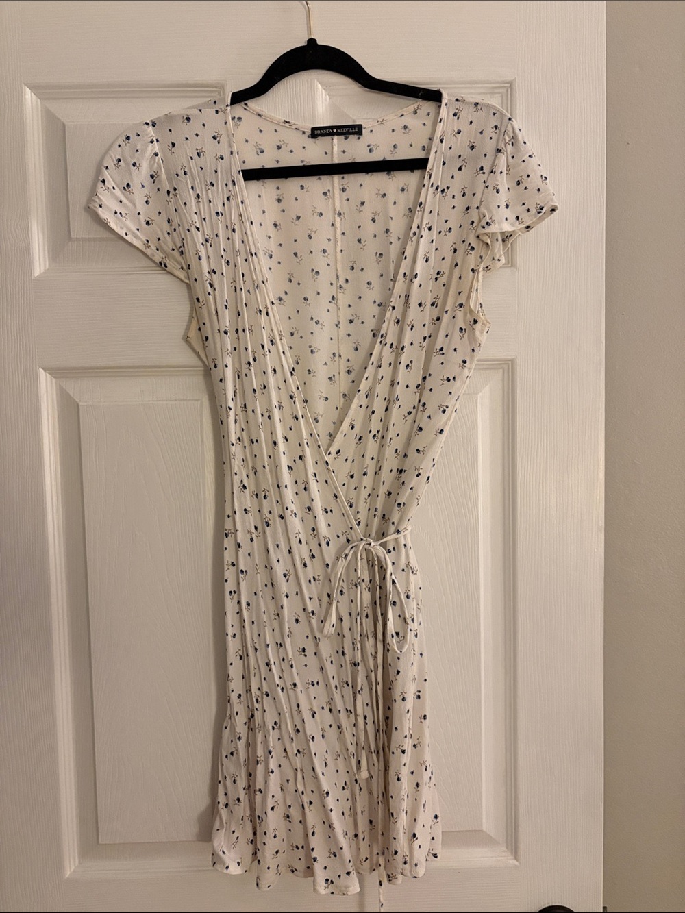 Brandy Melville Cream Mini Wrap Dress with Navy Floral Print